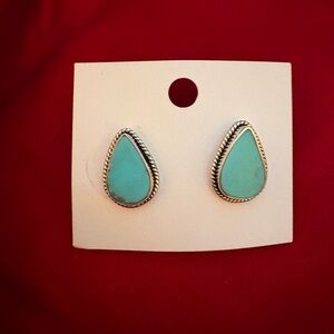 American Turquoise Stud Earrings Teardrop Sterling Silver 925. Brand New